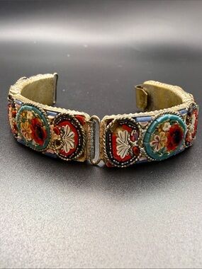 Vintage Venetian Millifiori Micro Mosaic Flower Link Bracelet